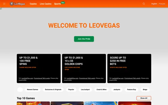 LeoVegas casino lobby screenshot