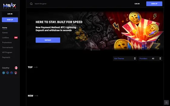 Mirax casino lobby screenshot