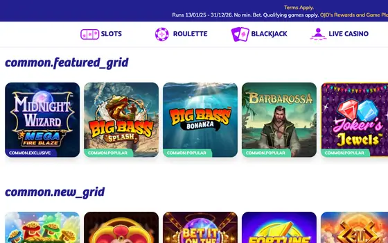 PlayOJO casino lobby screenshot