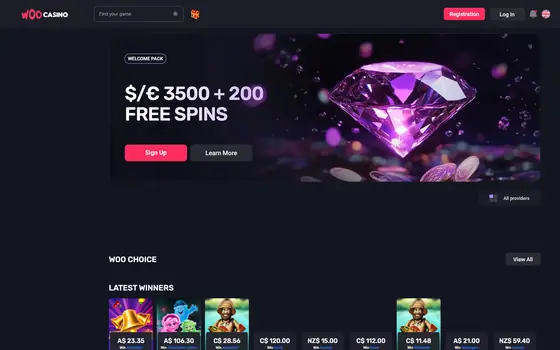 Woo Casino casino lobby screenshot